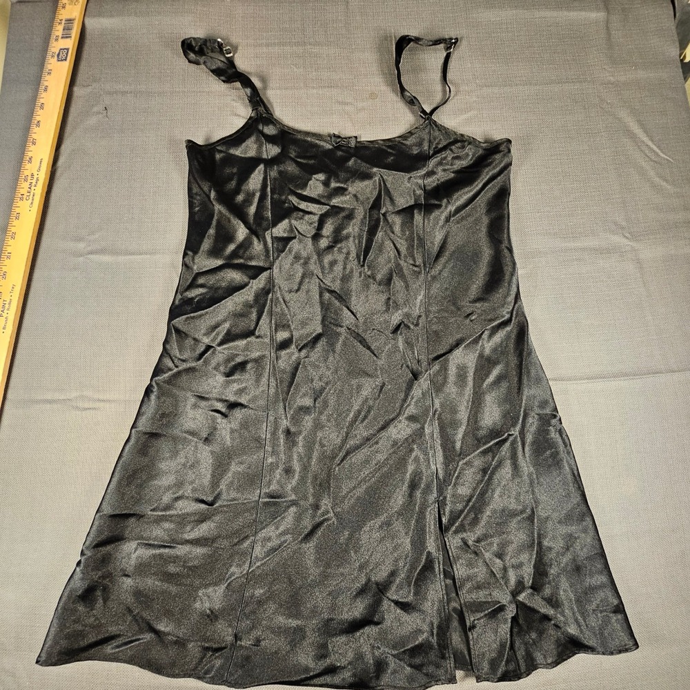 Morgan Taylor Intimates‎ Black Satin Chemise Nightgown Adjustable Straps Small